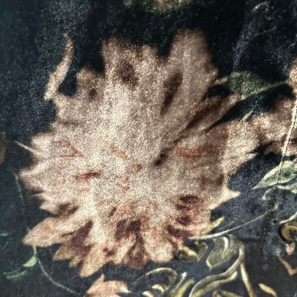 PILCRO Velvet Floral Button Down Shirt Black Bronze Long Sleeve Blouse Small - Picture 2 of 11